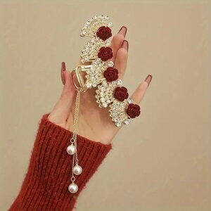 Flower Style Hair Accessories, Stylish Hair Clip, Tassel Rhinestone Headwear